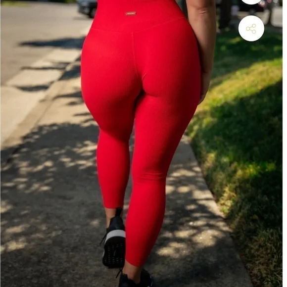Til You Collapse Ribbed Classic Leggings - Red Medium workout gym Athleisure - Picture 6 of 9